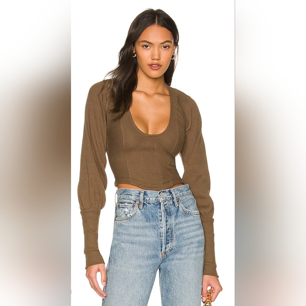 Free People Petra Long Sleeve Ribbed Knit Top Size S